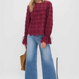 Saylor Elegant Burgundy Embroidered Women's Tirza Blouse